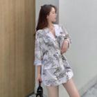 Print Long-sleeve Slim-fit Shirt As Figure - One Size