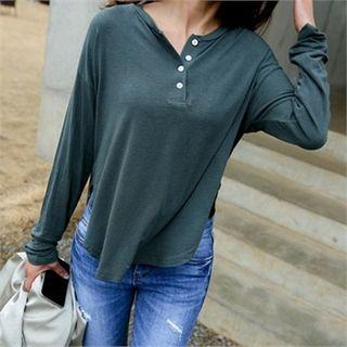 Round-hem Long-sleeve Henley