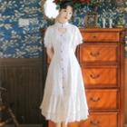 Short-sleeve Cutout Midi Qipao Dress