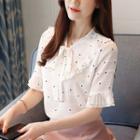 Short Sleeve Dotted Lace-up Chiffon Top