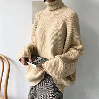 Turtleneck Raglan Plain Sweater