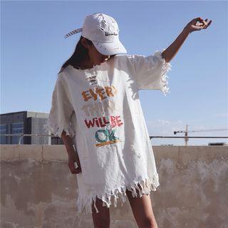 Short-sleeve Lettering Denim A-line Dress