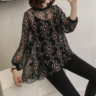 Set: See Through Floral Blouse + Camisole
