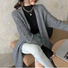 Long Cable Knit Open Front Cardigan Gray - One Size