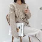 V-neck Fringe-trim Sweater