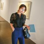 Peter-pan Collar Puff-sleeve Lace Blouse