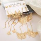 6 Pair Set: Butterfly / Faux Pearl / Alloy Earring (various Designs) Set Of 6 Pair - Gold - One Size