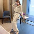 Set: Collar Cardigan + Wide-leg Knit Pants