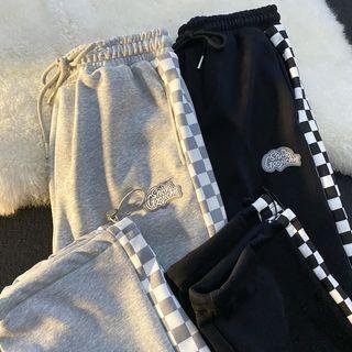 Lettering Checkerboard Trim Sweatpants