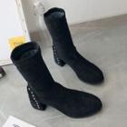 Studded Faux Suede Block Heel Mid-calf Boots