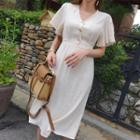 Flutter-sleeve Tie-waist Dress