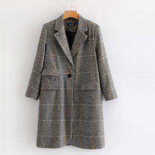 Single-button Gingham Trench Coat
