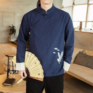 Crane Embroidered Long-sleeve Hanfu Top
