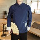 Crane Embroidered Long-sleeve Hanfu Top