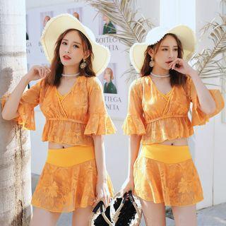 Set: Strappy Bikini Top + Lace Skirt + Cover Up