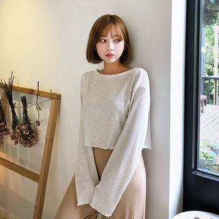 Extra Long-sleeve Rib-knit Top