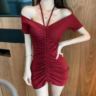 Cold-shoulder Short-sleeve Mini Bodycon Dress
