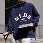 Lettering Embroidered Semi Zip Sweatshirt