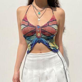 Cropped Camisole Top Red & Blue - One Size