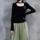 Long-sleeve Metal-accent Fitted Top