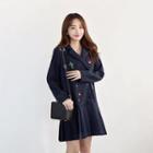 Collared Pleated-hem Appliqu  Buttoned Dress