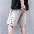 Smiley Face Print Straight-cut Shorts