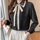 Rhinestone Tie-neck Shirt