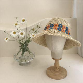 Flower Accent Woven Sun Hat