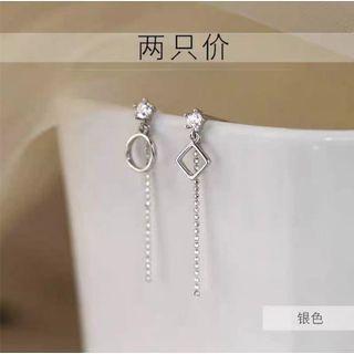 Rhinestone Asymmetrical Sterling Silver Dangle Earring 2 Pcs - Asymmetrical - Silver - One Size