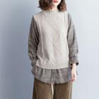 Mock Two-piece Plaid Panel Sweater Coffee - One Size