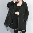 Hooded Contrast Stitched Jacket Black - One Size