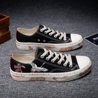 Crane Print Canvas Lace-up Sneakers