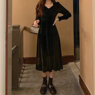 Puff-sleeve Twisted Midi A-line Dress