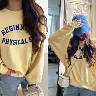 Drop-shoulder Letter Oversize Sweatshirt Yellow - One Size