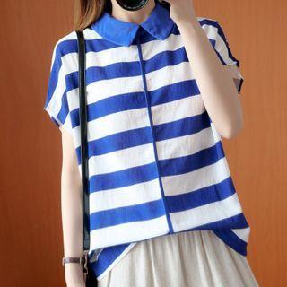 Short-sleeve Striped Linen Blend Blouse