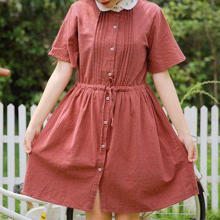 Drawstring Waist Short Sleeve Collared Dress
