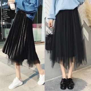 Reversible Midi Velvet Mesh A-line Skirt