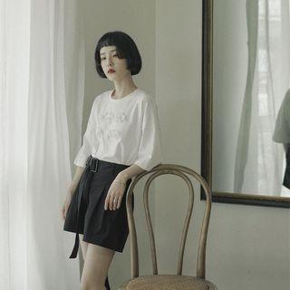 3/4-sleeve Embellished T-shirt White - One Size