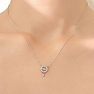 Crown Rhinestone Pendant Necklace With Chain - Water Drop Crown Necklace - Silver - One Size