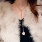 Coin Pendant Y Necklace Gold - One Size