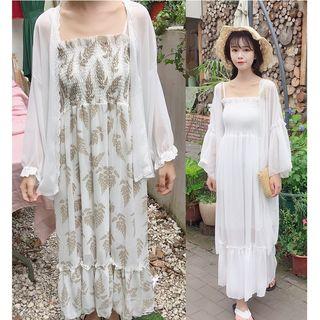 Spaghetti-strap Midi Dress / Chiffon Jacket