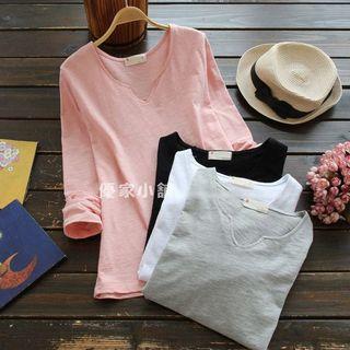 Split-neck Long-sleeve T-shirt