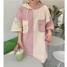 Color Block Hooded Elbow-sleeve Dress