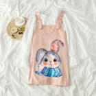 Cartoon Rabbit Jumper Dress / Ruffle Trim Plain Blouse