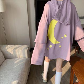 Lace-up Mock Two-piece Printed Hoodie