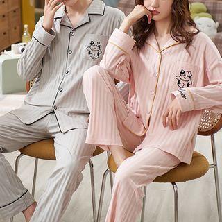 Couple Matching Loungewear Set : Long-sleeve Cow Print Shirt + Pants