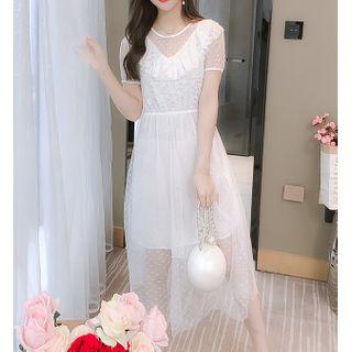 Short-sleeve Plain Mesh Dress