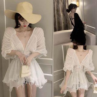 V-neck Open Back Blouse
