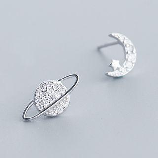 Asymmetrical Stud Earring 1 Pair - Silver - One Size