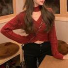 Cable Knit Crop Knit Top Wine Red - One Size